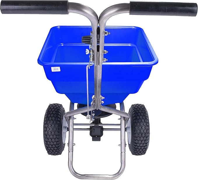 EarthWay Polar Tech 90399 100 LB Professional Ice Melt Broadcast Walk Behind Spreader with 13" Pneumatic Tires, Adjustable Handle, and Solid Linkage Control