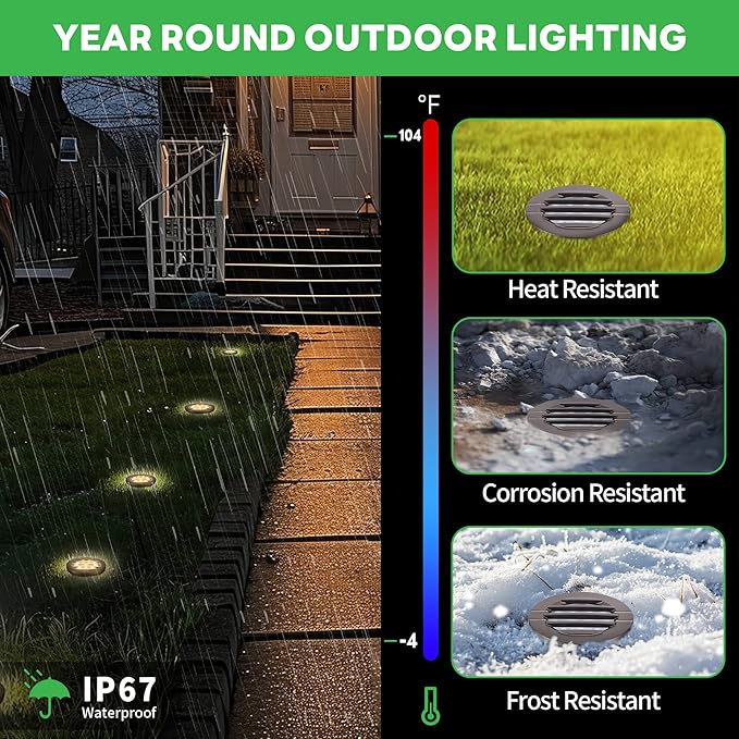 Landscape Well Lights Kit, 4 Pack LED Low Voltage Ground Lights and 100W Transformer and 100FT Cable and 20 Wire Connectors, 12V IP67 Waterproof Aluminum for Sidewalk Driveway Path