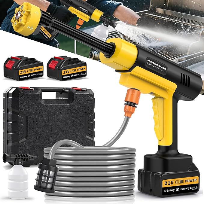 Cordless Pressure Washer Battery Powered, 130Bar/1885PSI Cordless Power Washer with 3.0Ah Battery&Charger&6-in-1 Nozzle, Handheld Pressure Washer Cleaner Portable Power Washer Kit for Car/Garden/Home
