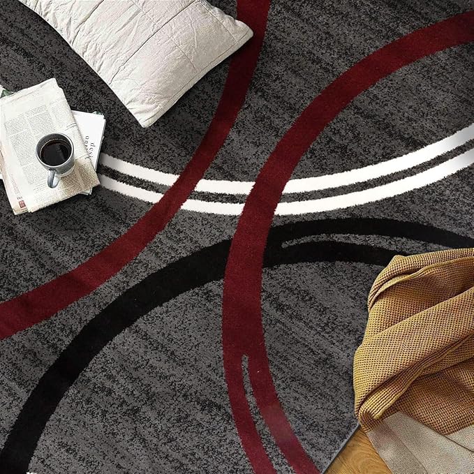 Rugshop Modern Wavy Circles Design Area Rug 5' 3" x 7' 3" Red