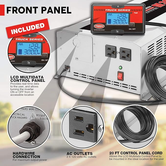 Tundra Inverter,120VAC,12VDC,3000W,2 Outlets, Silver