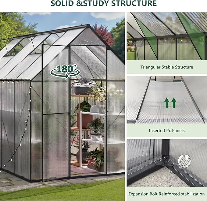 Greenhouses for Outdoor 6x10 FT, Heavy Duty Polycarbonate Greenhouse, Walk-in Garden Greenhouses, Large Green House for Outside, Backyard Green House
