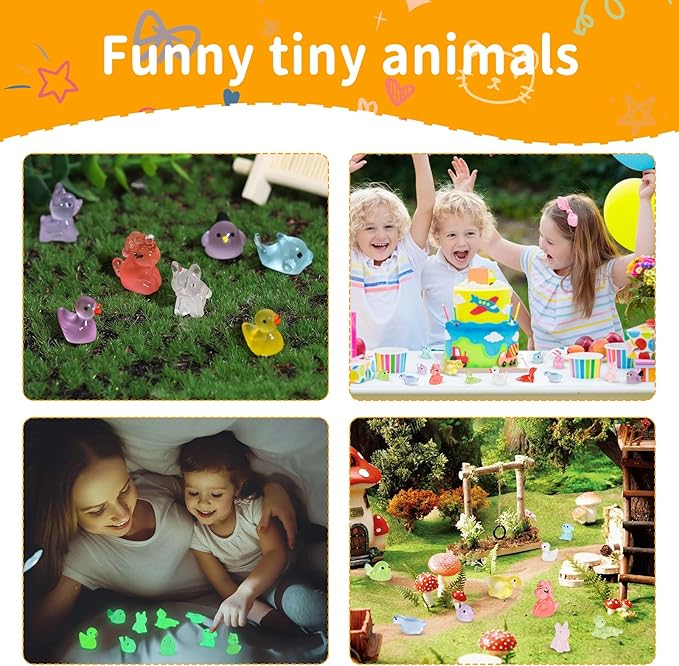200 Pcs Tiny Resin Animals to Hide, Mini Luminous Resin Animals Bulk for Miniature Fairy Garden Accessories Micro Landscape Aquarium Cake Potted Plants Dollhouse Moss Patio Home Decor Crafts