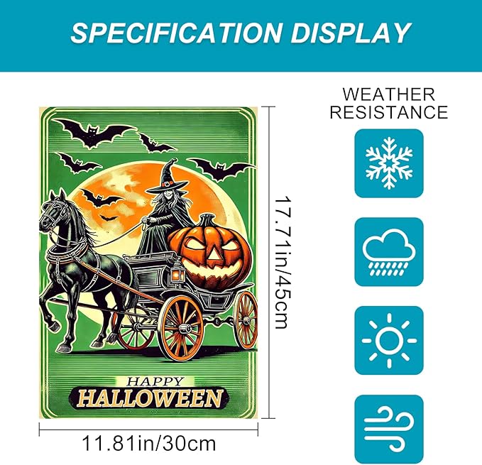 Halloween Horror Garden Flag 12x18 Inch Witch Carriage Pumpkin Moon Flag Outdoor Yard Decorations House Banner Porch Lawn Patio Home Decor