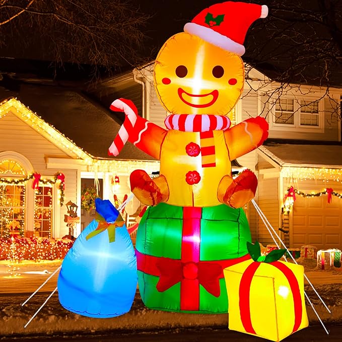 Christmas Inflatables Outdoor Decorations Gingerbread Man, 6ft Inflatable Christmas Yard Decorations with Build-in Bright LEDs Blow-up Yard Decorations for Outdoor Indoor Lawn Garden