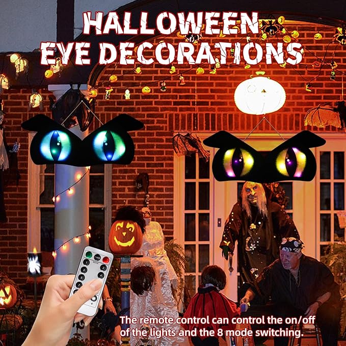 Halloween Decorations Spooky Eyes Lights - 21 Inch Large Wooden Window Eye Lights with 8 Color Modes for Halloween Decor Indoor Home,Wall,Window,Trees (Style - D)