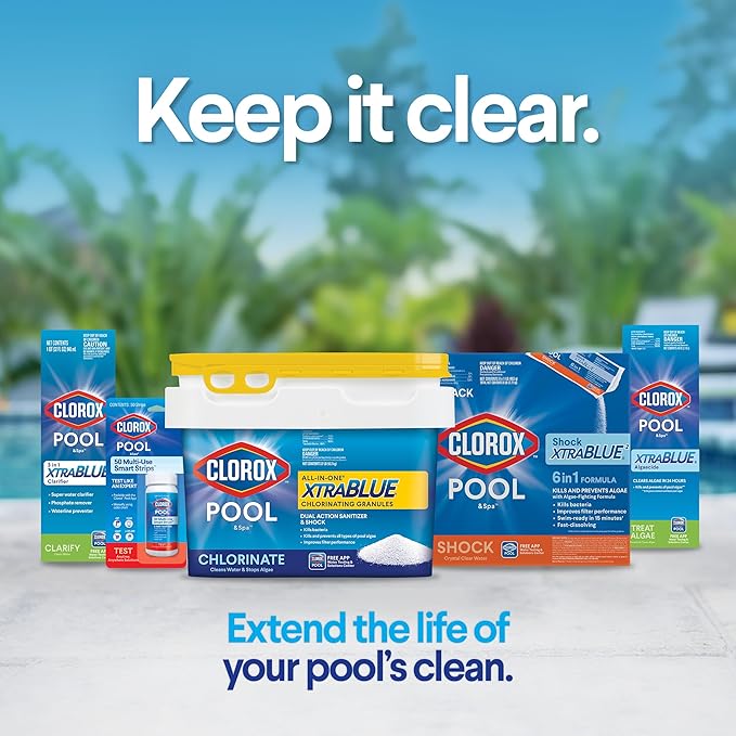 Clorox® Pool&Spa All in One XtraBlue Chlorinating Granules, Dual Action Sanitizer & Shock, Kills Bacteria (27 LB)
