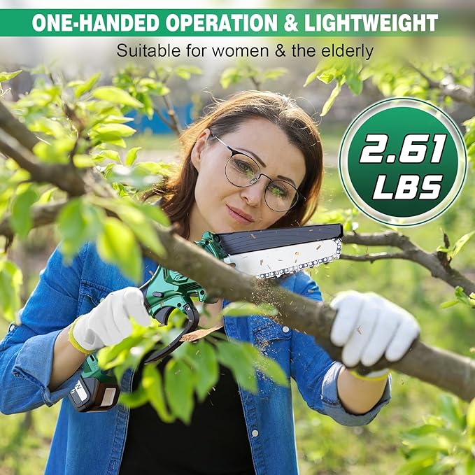 Mini Chainsaw Cordless Battery Powered, 6 Inch Small Electric Chainsaw Brushless, Handheld Pruning Chain Saw for Wood Tree Branches, 4 Chains, 2x 2500 mAh Battery, Garden Tools Christmas Gifts for Dad