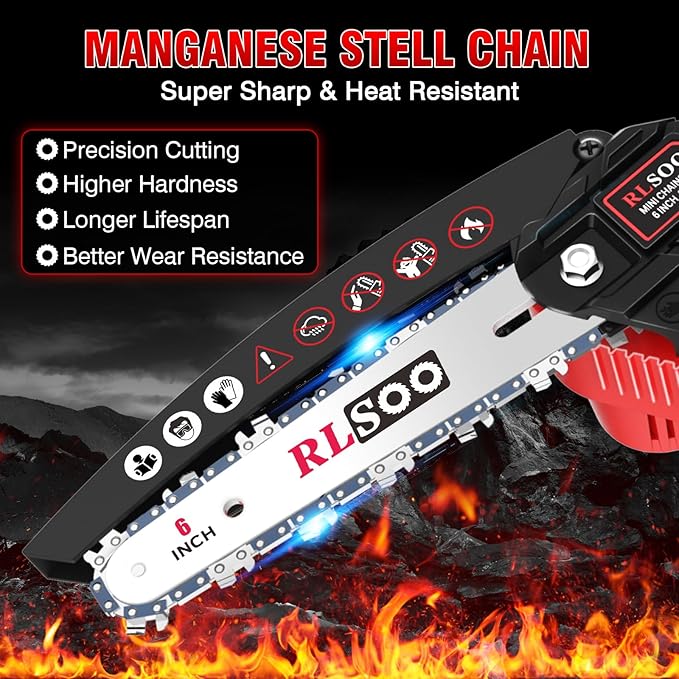 Mini Chainsaw Cordless, Upgraded 6 Inch Handheld Chain Saw Battery Powered with 2 Batteries and 3 Chains, Portable Small Electric Tree Trimmer for Wood Cutting, Courtyard and Household