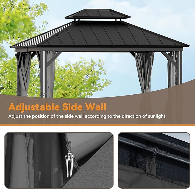 Gazebo Curtain Replacement Universal 4-Panel Sidewalls 10' x 12', Outdoor Gazebo Privacy Curtains with Zipper, Replacement for Patio Canopy, Garden, Backyard, Grey (Curtain Only)