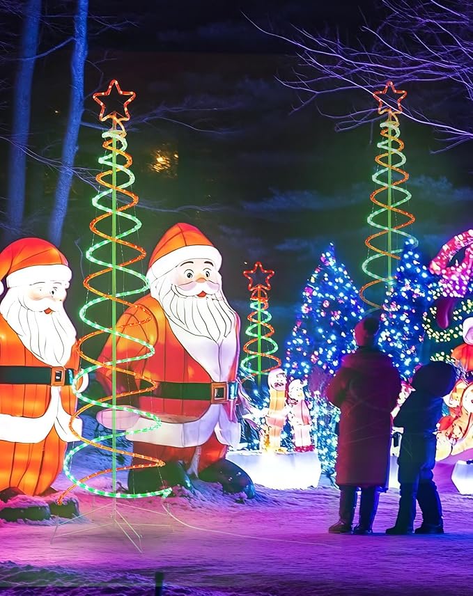 Double Spiral Christmas Tree Light Outdoor, Outdoor Light Up Christmas Tree with 8 Mode Controller, 120V Plug&Play ETL Waterproof for Xmas New Year Yard Garden, Red&Green, 5FT