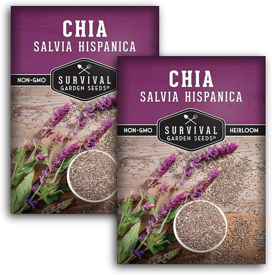 Mexican Chia Seed for Planting - 2 Packets with Instructions to Plant and Grow Mexican Chia in Your Home Vegetable Garden - Non-GMO Heirloom Variety - Survival Garden Seeds