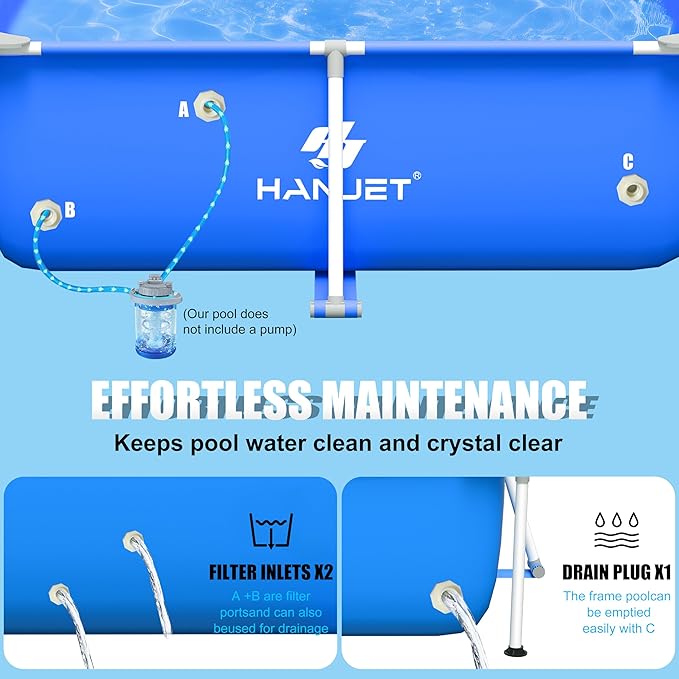 Above Rectangle Swimming Pool,Frame Deep Pools for Adults, PE Family Pool,Large Above Rectangle Pool Easy Set, Outdoor Backyard Pool for Kids, Adults,Dog 10ft x 6.6ft x 29in