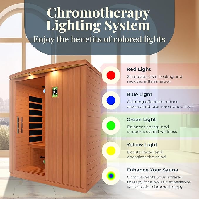 DYNAMIC SAUNAS Madrid Elite 3-Person Ultra Low EMF FAR Infrared Sauna with Red Light Therapy & Bluetooth Speakers | Personal Indoor Dry Heat Sauna for Home & Gym – Made from Canadian Hemlock