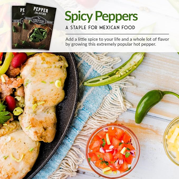 Survival Garden Seeds - Jalapeño Pepper Seed for Planting - Packet with Instructions to Plant and Grow Green or Red Chili Peppers in Your Home Vegetable Garden - Non-GMO Heirloom Variety - 3 Pack