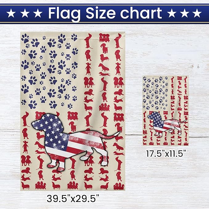 FLAGWIX 4th of July Decorations American Dog Garden Flag - Garden American Flags for Outside 11.5" x 17.5" - Dachshund Gifts for Women Men, Dog Gifts for Outside Decorations for Yard