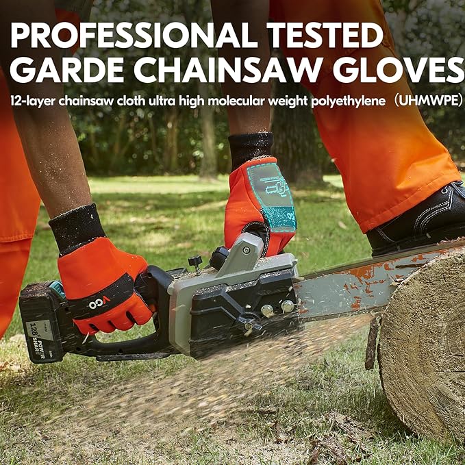Vgo... 1Pair Chainsaw Gloves, 12-Layer Chainsaw Protection on Left Hand Back,Goat leather Work Gloves, Mechanic Gloves