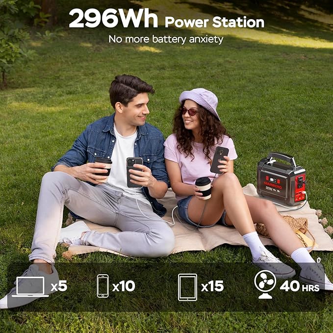 MARBERO Portable Power Station 350W Peak Camping Solar Generator Laptop Charger 296Wh Power Bank with AC Outlet 110V with Multi-Output LED Flashlights for CPAP Home Camping Hurricane Emergency