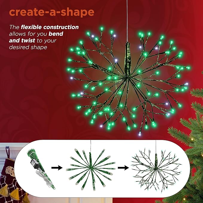 Alpine Corporation 16"H Indoor Holiday 3D Snowflake Hanging Ornament with LED Lights, Green , Christmas Decoration
