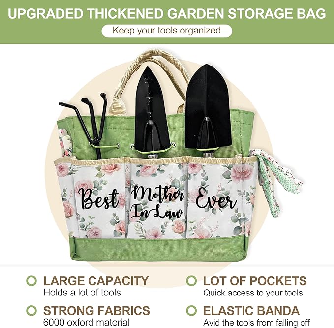 Mother in Law Gifts, Garden Kit Mother in Law Gifts from Daughter in Law Floral Gardening Tool and Durable Garden Tools Organizer Bag, Gardening Set for Women, Plant Lover Christmas Birthday Present