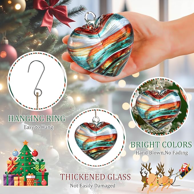 Hand Blown Glass Gazing Balls for Garden Red Heart Hanging Friendship Balls for Gift Heart Shape Ornaments for Decoration (Red - C)