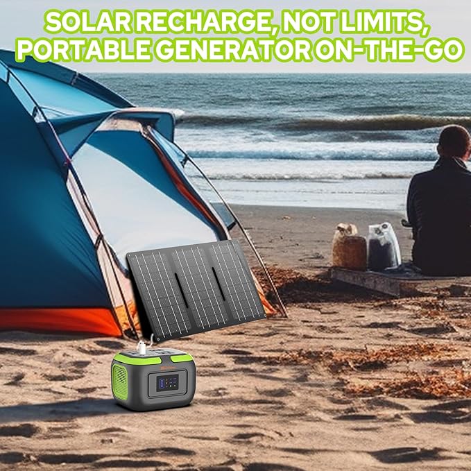 Portable Solar Power Station with Foldable Solar Panel 30W, 110V 120W AC Outlet Solar Power Bank Generator with Panel, Camping Battery Bank with USB C for Laptop Smart Device Outdoor Hiking Fishing