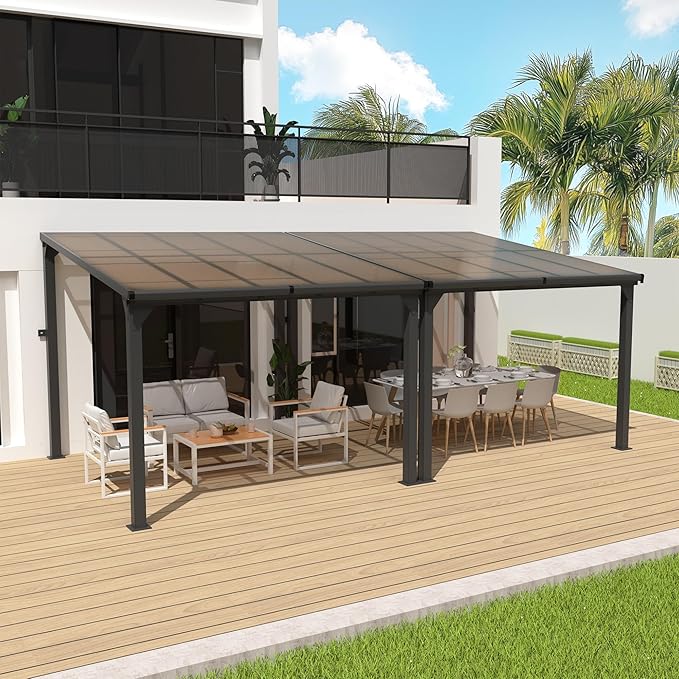 10 * 20FT Pergola,Outdoor Gazebo,Hardtop Lean to Gazebo,Wall Mounted Pergola,Pergolas Gazebos Clearance,Aluminum Frame Pergola,UV Resistant Patio Roof,Patio Awnings for Porch,Lawn,Backyard