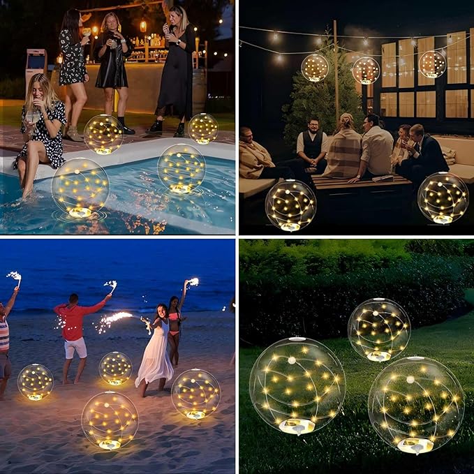 2 Pack Solar Floating Pool Lights, 14 Inch 3000K Warm White Inflatable LED Pool Balls with Remote, IP68 Waterproof Pool Lights That Float for Swimming Pool Party Yard Outdoor Decor