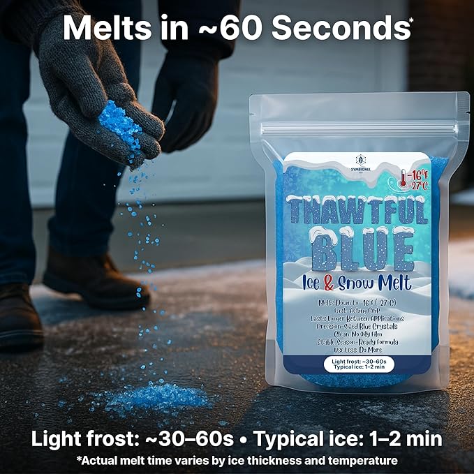 Thawtful Blue Ice & Snow Melt – Snow Melt, Rock Salt, Driveway & Sidewalk Salt for Ice, Blue Granular Rock Salt, Melts to −16°F (−27°C) – Resealable Zip Bag (20 QUARTS - 42.6 lb.)
