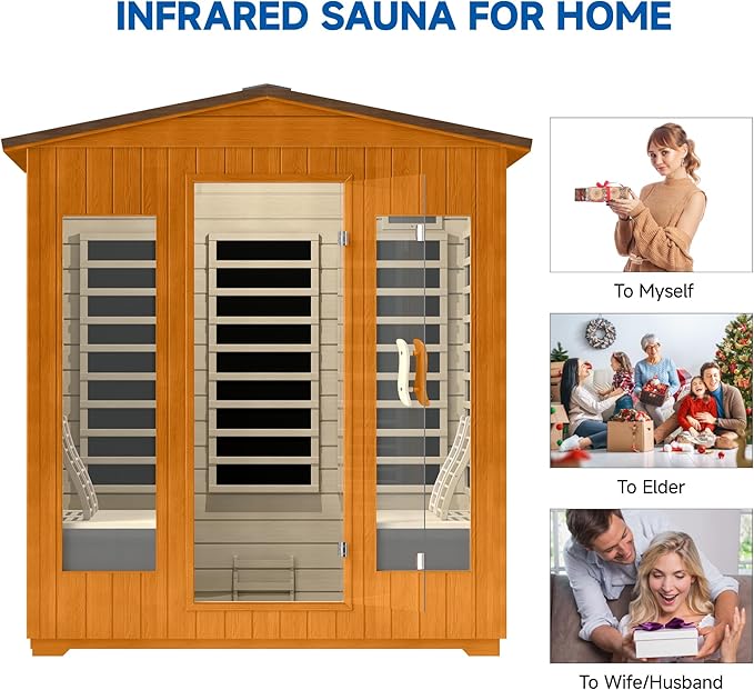 Outdoor Sauna 4 Person, Far Infrared Sauna for Home Low EMF, Wooden Spa Dry Saunas Room with Infrared Lighting and Integrated Speakers, 7 Colors Chromotherapy for Indoor and Gym