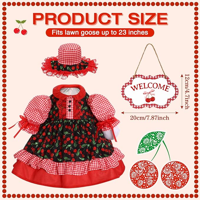 Lolita Goose Outfit Set for 23'' H Plastic Porch Cement Statue Cute Lolita Skirt Fall Spring Summer Goose Costume for Indoor Outdoor Yard Lawn Patio Art Decor(Cherry)