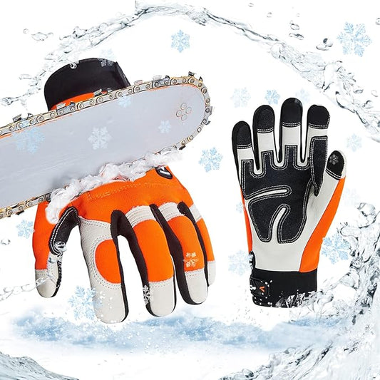 Vgo... 1Pair Chainsaw Winter Gloves,12-Layer Chainsaw Protection on Both Hands Back,Cow leather(S,Hi-Viz Orange,CA9760FLWP)