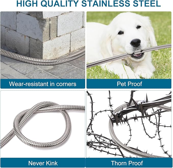 Metal Garden Hose 50 FT, Stainless Steel Hose, Water Hose with 10 Function Nozzle, No Kink & Tangle, Easy to Use & Store, Heavy Duty Lightweight Outdoor Hose