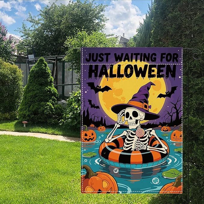 Halloween Garden Flag Pumpkins Fall Autumn Halloween Themed Holiday Party Outside Outdoor Lawn Decorations Yard Flag Double Sided 12x18 Inch