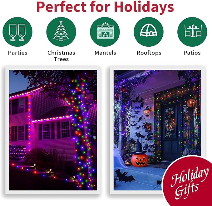 33ft Halloween Decorative Mini Lights, 100 LED Clear Wire Fairy Starry String Lights Plug in, 16Lighting Modes for Halloween Outdoor Party Decoration (Orange/Purple/Green)