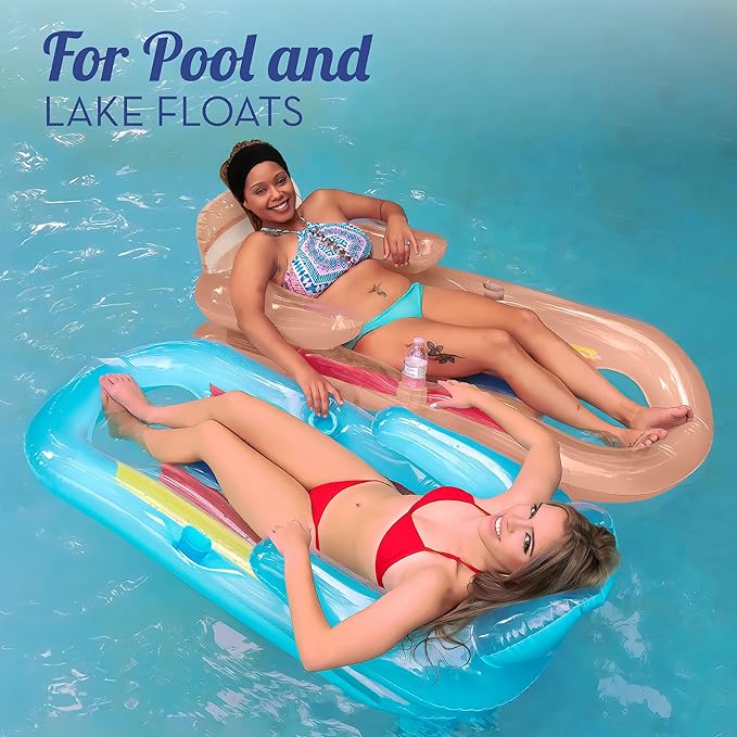 Pool Floats Adult Size Lounger with Cup Holder (2 Pack) Inflatable Floats for Swimming Pool Heavy Duty Lounger Floating Recliner Blow Up Floaties Water Floaty Lake Beach Tanning Float