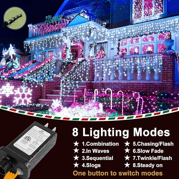KNONEW 164FT 1600 LED Christmas Lights Outdoor Decoration White Timer 8Modes Hanging Fairy String Lights with 320 Drops, Plug in Waterproof Indoor Decor for Holiday Wedding Party Window Garden