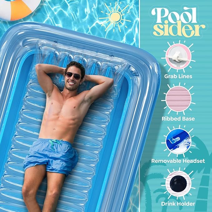 Premium Inflatable Tanning Pool Lounger | Inflatable Tanning Bed for Adults - 4 in 1 Multipurpose Suntan Tub | Pool Floats Adults, Inflatable Pool Float | Tanning Float - Sunbathing Pool Raft