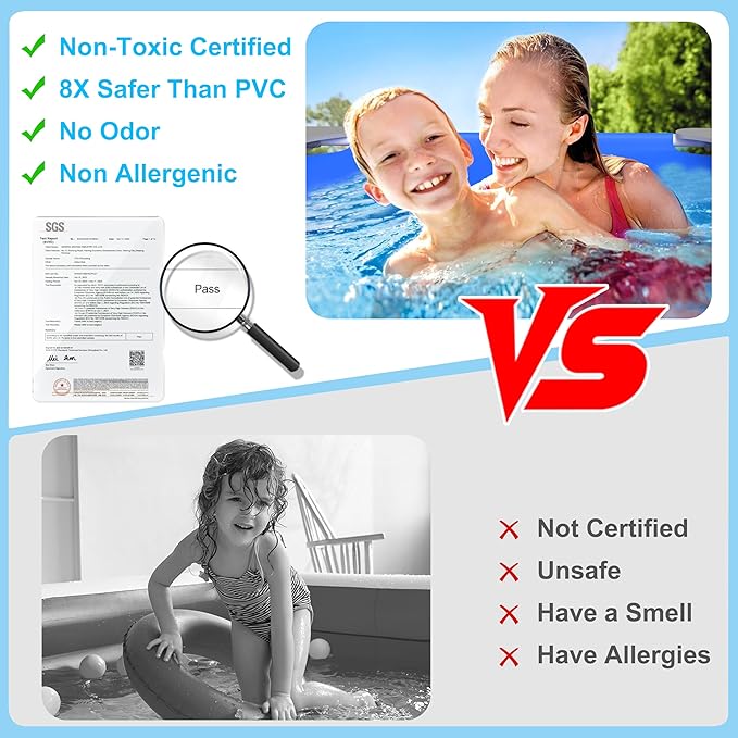 3.6 Foot x 13.8 Inch Kids Small Deep Pool for Adults Swimming Pool Above Ground, Rectangle Eco-Friendly Odorless Backyard Pool for Dog, Easy to Clean & Durable Frame for Toddlers