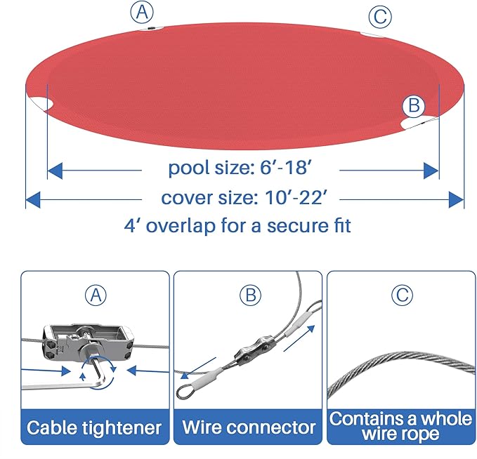 ECOOPTS 11 ft Round Pool Cover for Above Ground Pools, Swimming Pool Cover Protector Winter Safety Cover (Red)