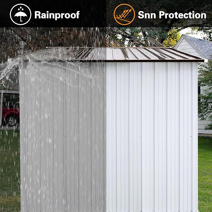 8 x 6 FT Metal Outdoor Storage Shed & Double Hinged Large Door - Heavy-Duty Shed with Floor, Lockable & Ventilation - Rainproof Windproof Large Utility Garden Shed for Backyard Patio Lawn - Brown