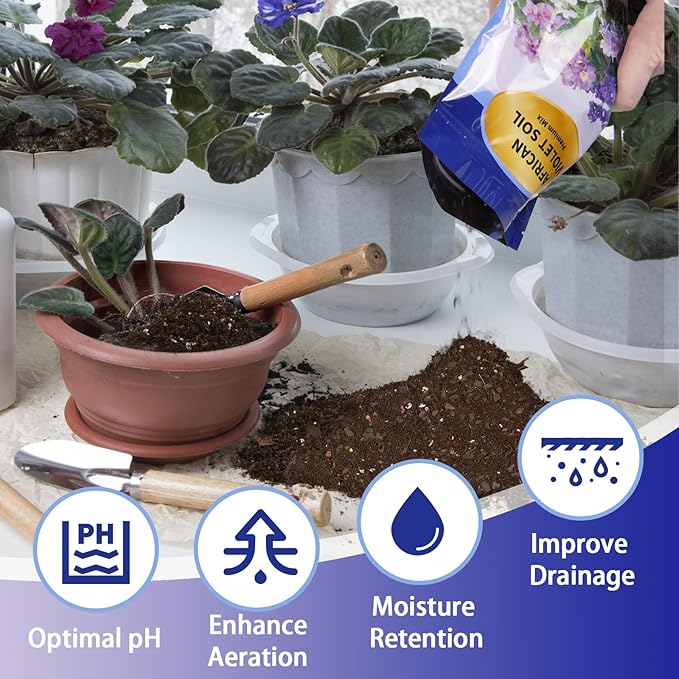 African Violet Potting Soil Mix 2qt, Pre-Mixed Acid Soil Ideal for African Violets to Ensure Optimal Nutrient Uptake and Vibrant Blooms
