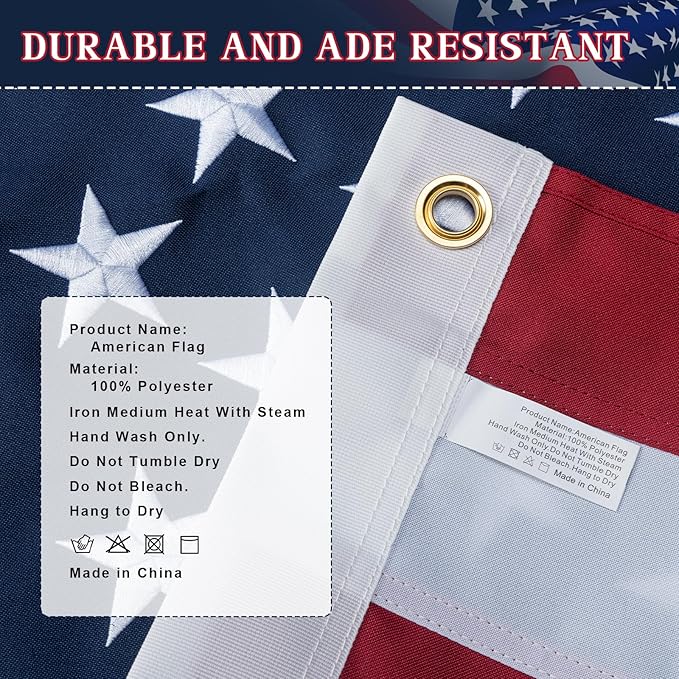 American Flag 6x10 Ft Indestructible Outdoor, Long Lasting, Heavy Duty, TearProof Polyester, Fade Resistant, High Wind US Outside Flags with Embroidered Stars, Sewn Stripes, Brass Grommets