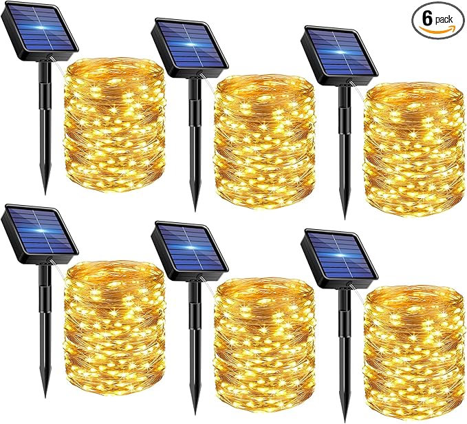 6 Pack Solar Fairy Lights for Outside Waterproof, Total 147FT 450LED Solar String Lights Outdoor 8 Modes Solar Twinkle Lights for Garden Yard Christmas Tree Wedding Party Decor, Warm White