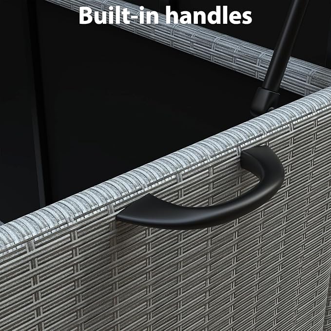 140 Gallon Outdoor Storage Deck Box, Large Rattan Storage Bin Wheel for Patio Cushions, Garden Tools and Pool Supplies, Waterproof, Grey