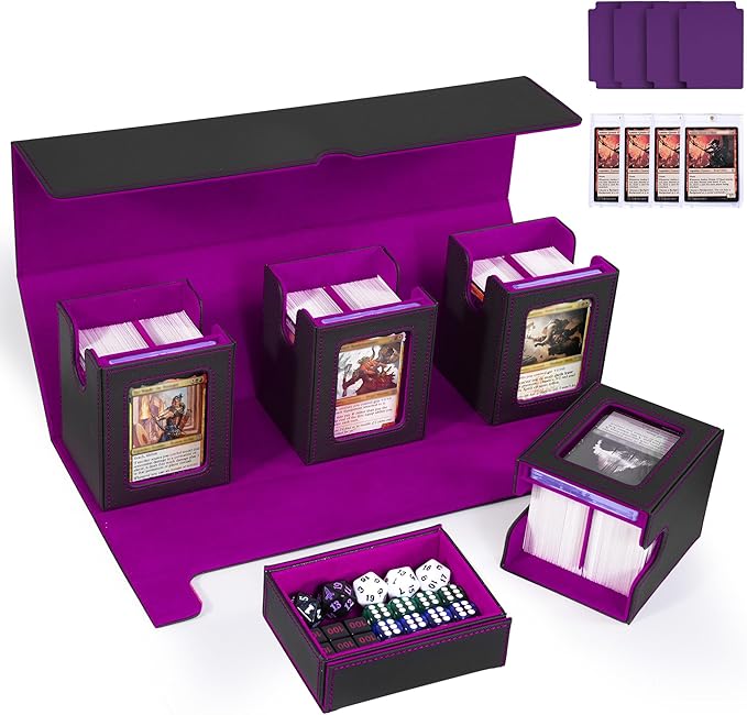 Marsguard Trading Card Deck Box with Commander Display，5 in 1 MTG Storage Holds 400+ Double-Sleeved Cards，4 Deck Boxes & Dice Tray Included，Fits MTG, TCG, PTCG & Sports Cards