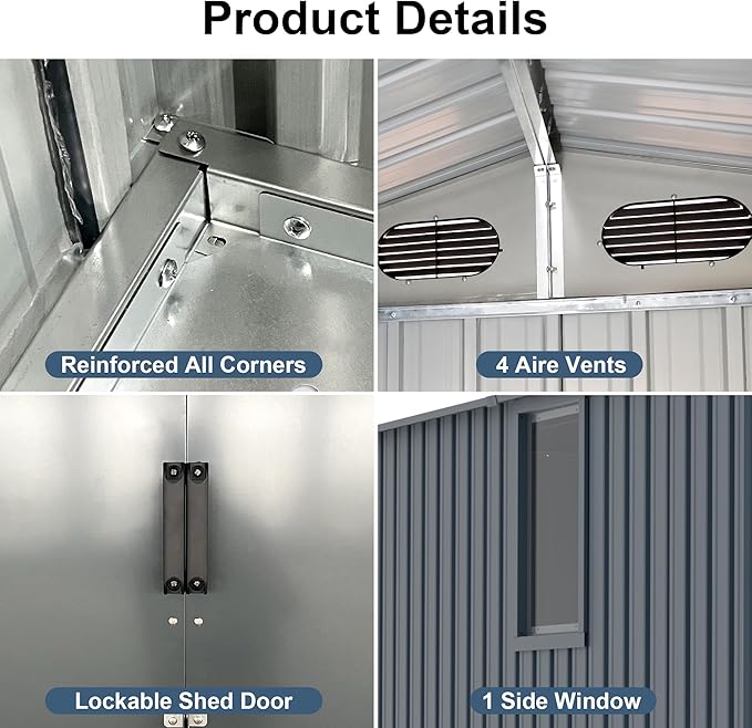 Outdoor Storage Shed, Metal Garden Shed with Double Doors, Galvanized Steel, Waterproof and Rustproof (8x10 FT Metal Shed)