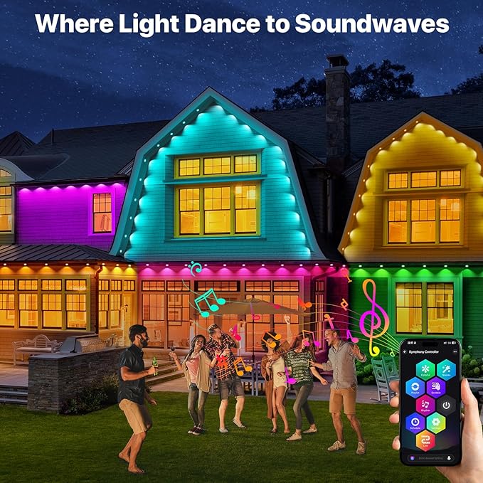 Permanent Outdoor Lights,50FT RGB+IC LED Lights with Smart APP & Remote Control, 72 Scene Modes, Waterproof IP65 for Holiday,Christmas,Yard Decorations
