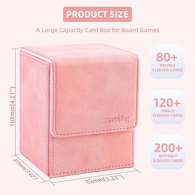Magic Card Deck Box for MTG Single Deck Card Box fits 100+ TCG Sleeved Cards Soft Leather Card Box Top loading Card Boxes Magic Gift for MTG TCG CCG (Vertical,Pink)