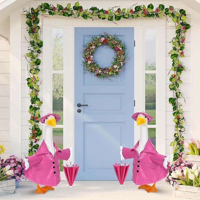 Raincoat Goose Outfit Porch Goose Clothes for 23" Lawn Outdoor Garden Yard Patio Statue Summer Decor (Pink)